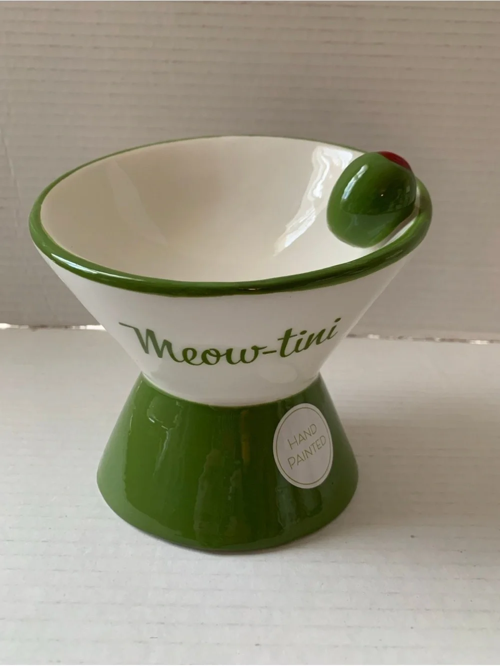 Luna & Sage Elevated Tall Moew Tini Cat Bowl Hand-Painted